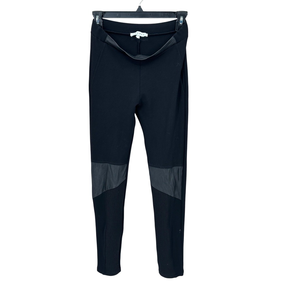 Sandro Leggings Womens 1 Small Black Leather Panels Moto‎ Ribbed Stretch Grunge